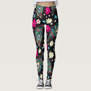 Legging Penas de Peacock Embroiderme Sem Costura Padrão
