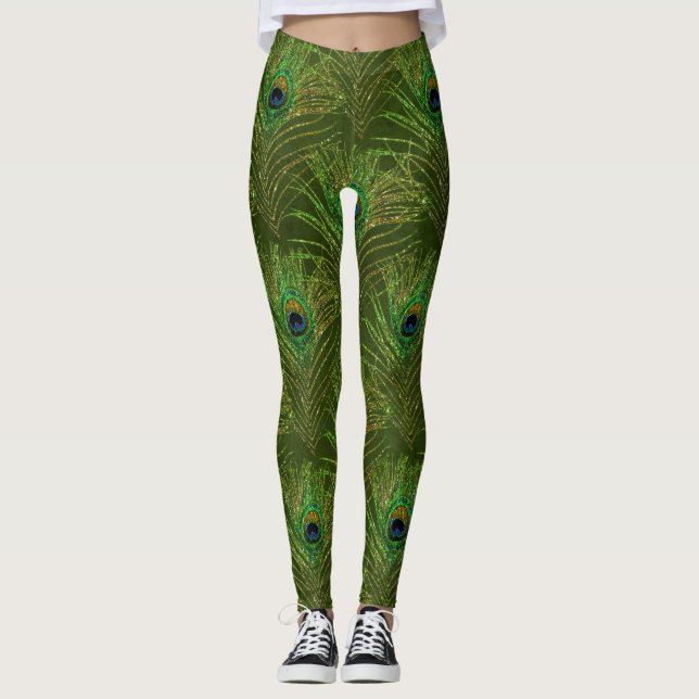 Legging Penas de Peacock Glitter Verde Dourado (Frente)