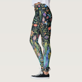 Legging Penas de Peacock, Vinhas Florais, Boho Chic