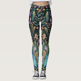 Legging Penas de Peacock, Vinhas Florais, Boho Chic 