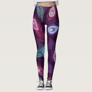 Legging Penas de Peacock: Vintage Desenhada À Mão.