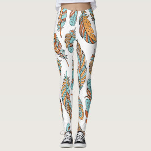 Legging Penas Decorativas: Arte Vintage Desenhada À Mão