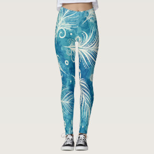 Legging Penas Desenhadas À Mão: Padrão Sem Costura