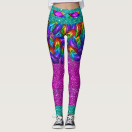 Legging Penas do Arco-Íris 2 Pernas de Moda Pop