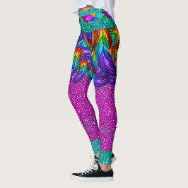 Legging Penas do Arco-Íris 2 Pernas de Moda Pop