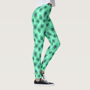 Legging Penas do pavão de turquesa no Aqua claro