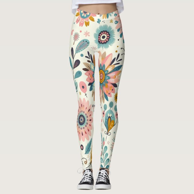 Legging Penas e Flores Boêmias Caprichosas (Frente)