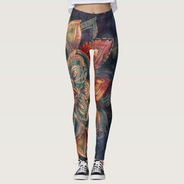 Legging Penas e flores boêmicas (Frente)