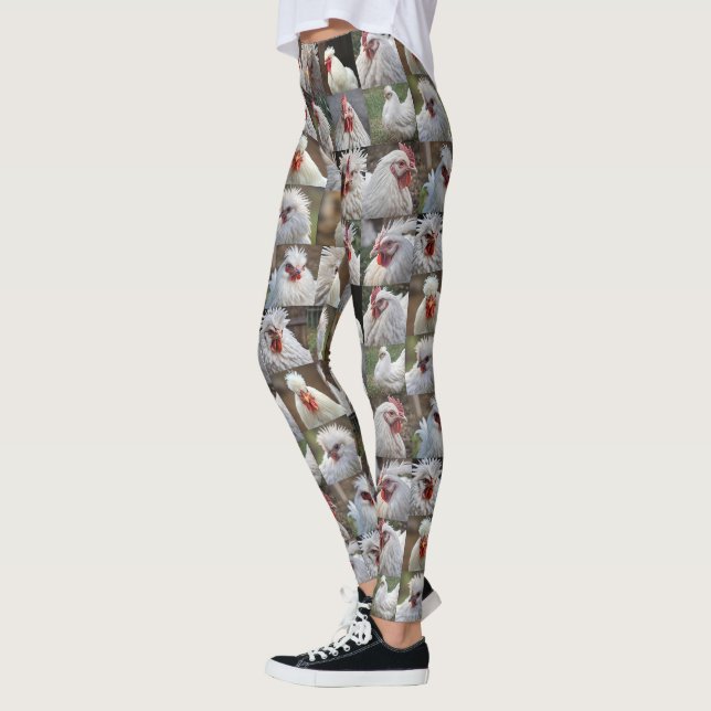 Legging "Penas em foco: Retrato de frango branco" (Esquerda)