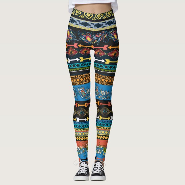 Legging Penas Étnicas: Embroiderme Boho Chic (Frente)