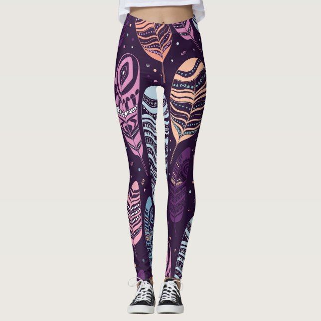 Legging Penas étnicas: padrão preto e branco (Frente)