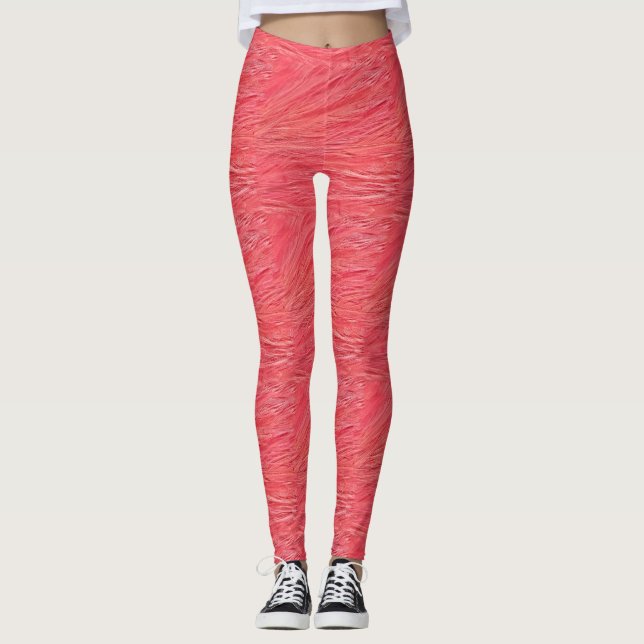Legging Penas Flamingo Cor-de-rosa Pé-de-Impressão (Frente)