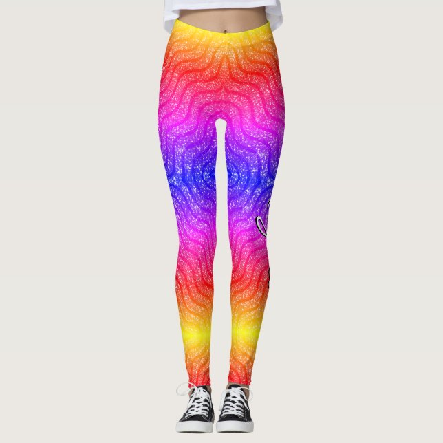 Legging Penas Padrão brilhante base cor-de-rosa azul verme (Frente)