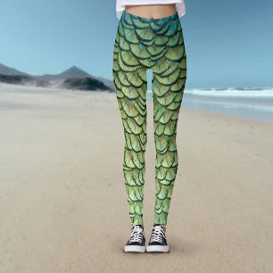 Legging Penas Pavão Bonitas e Verdes