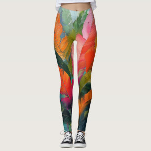 Legging Penas Tropicais – Abstração Botânica Vibrante