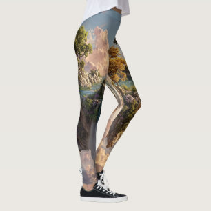 Legging Penhascos Flutuantes Surreais Com Cachoeiras