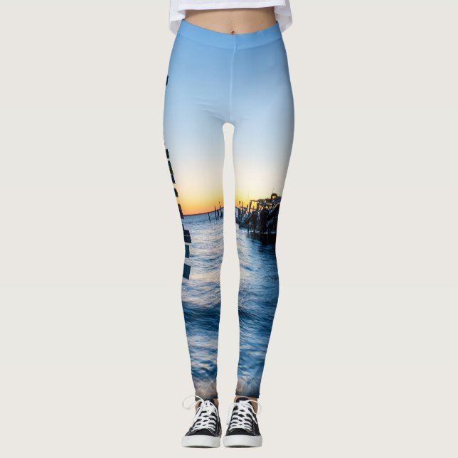 Legging Pensacola Bay Sinal Sunset Por Legenda Dock (Frente)