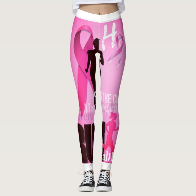 Legging Pense na consciência rosa do cancer da mama (Frente)