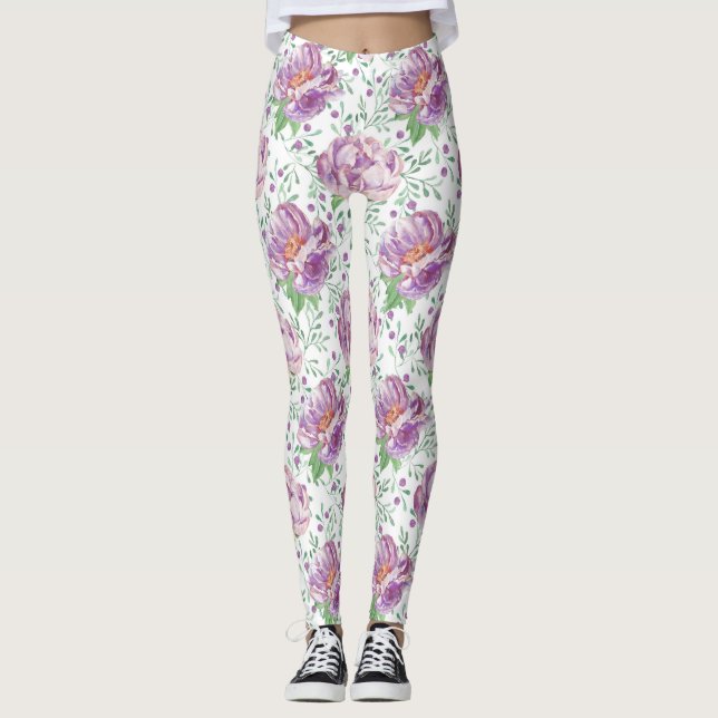 Legging peônia roxa aquarela (Frente)