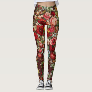 Legging Peônias e Rosas, Padrão Floral Vintage Chintz