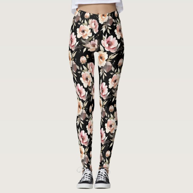 Legging Peônias em Aquarela com Lavagem Pastel (Frente)