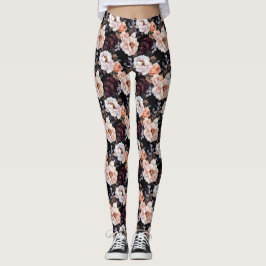 Legging Pêonias Escuras Padrão Floral