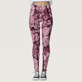 Legging Peônias Monocromáticas Marrom-Avermelhadas