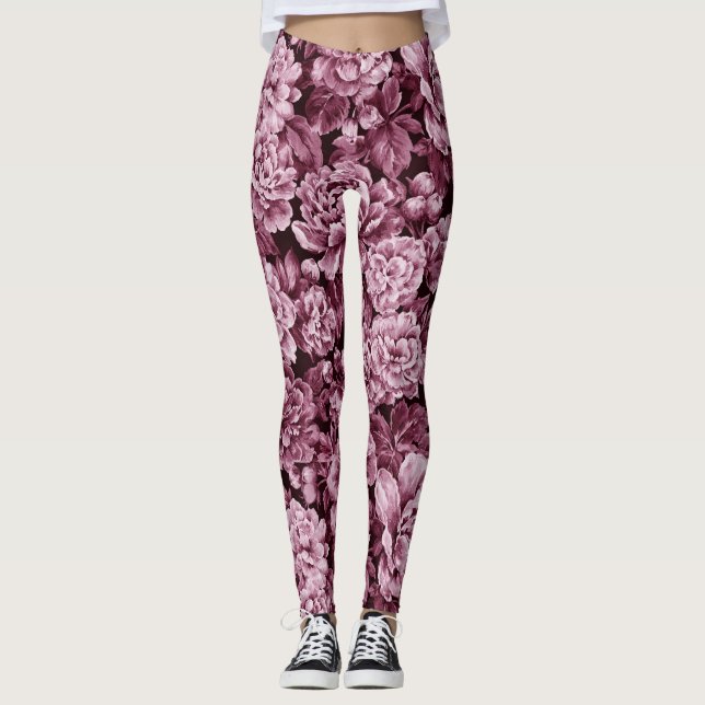Legging Peônias Monocromáticas Marrom-Avermelhadas (Frente)