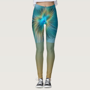 Legging Pequena Beleza Arte Fractal Flor Azul Moderno Dour