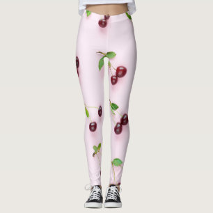 Legging Pequena Cereja no Fundo da Rosa claro