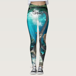 Legging Pequena sereia bonita com seadragão.