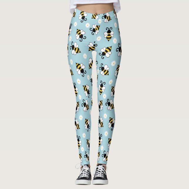 Legging Pequenas abelhas e flores margaridas (Frente)