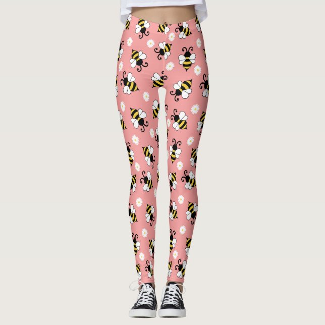 Legging Pequenas abelhas e flores margaridas (Frente)
