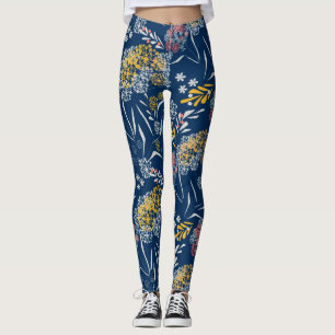 Legging Pequenas flores bonitinhas sem costura marinho de
