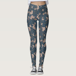 Legging Pequenas flores padrão azul claro