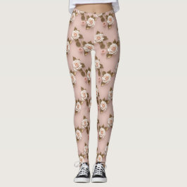 Legging Pequenas Rosas em Tons de Marfim e Dourado