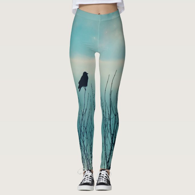 Legging Pequeno Pássaro Negra E Um Céu Azul Mole (Frente)