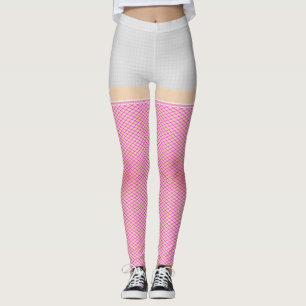 Legging Pequenos Brancos De Denim Com Redes De Pesca Rosa