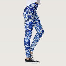 Legging Pequenos quadrados bagunçados, tons de azul com br