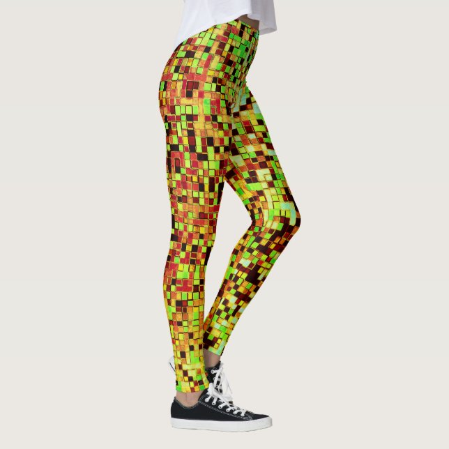 Legging Pequenos quadrados ou azulejos, verdes e castanhos (Direita)