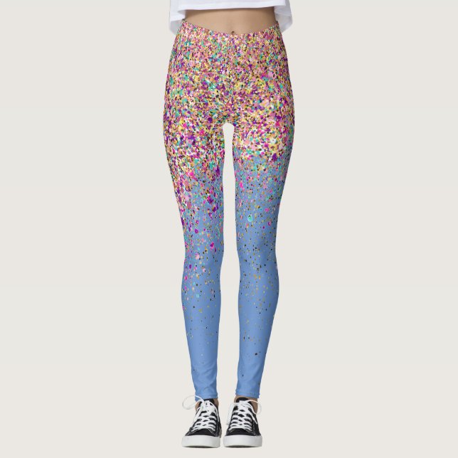 Legging Perfurador moderno do arco-íris Glitter Sparkles G (Frente)