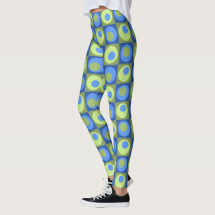 Legging Pergueiro Azul Pontos Verdes quadrados geométricos