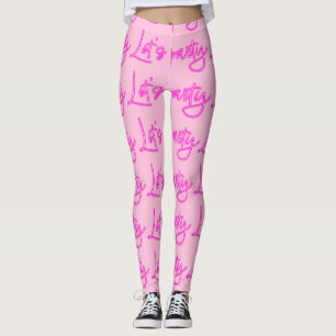 Legging Permite que o padrão de script de néon rosa quente