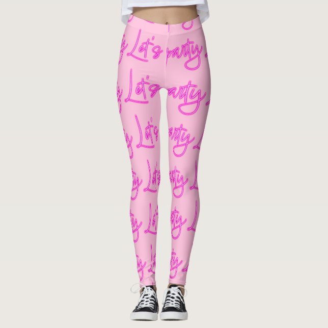 Legging Permite que o padrão de script de néon rosa quente (Frente)