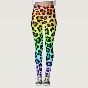 Legging perna-de-leopardo-arco-íris