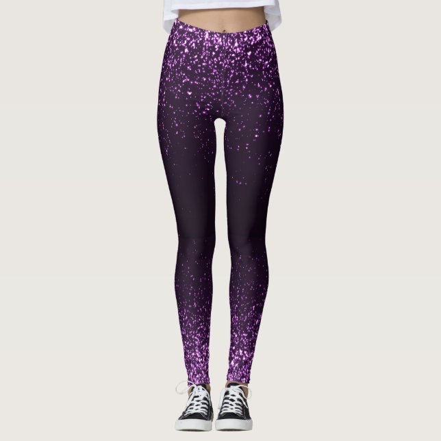 Legging Perna de Na moda com brilho preto roxo (Frente)
