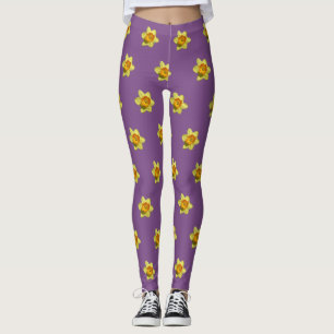 Legging Perna de padrão de Daffodils Amarelo e Laranja