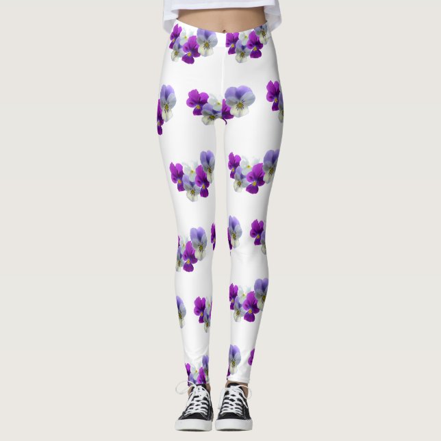 Legging Perna de Padrão de Pansies Cinco Flores (Frente)
