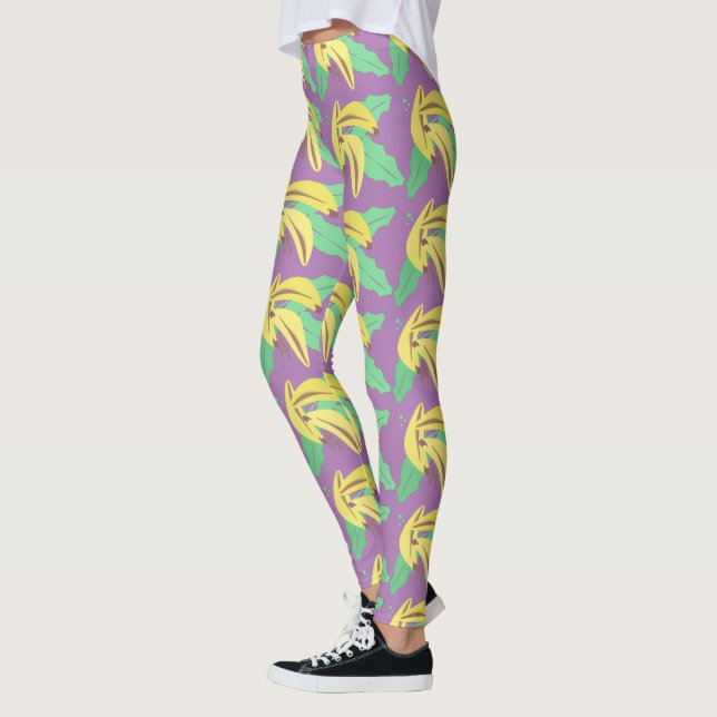 Legging Perna de Violeta com Padrão Amarelo de Banana (Esquerda)