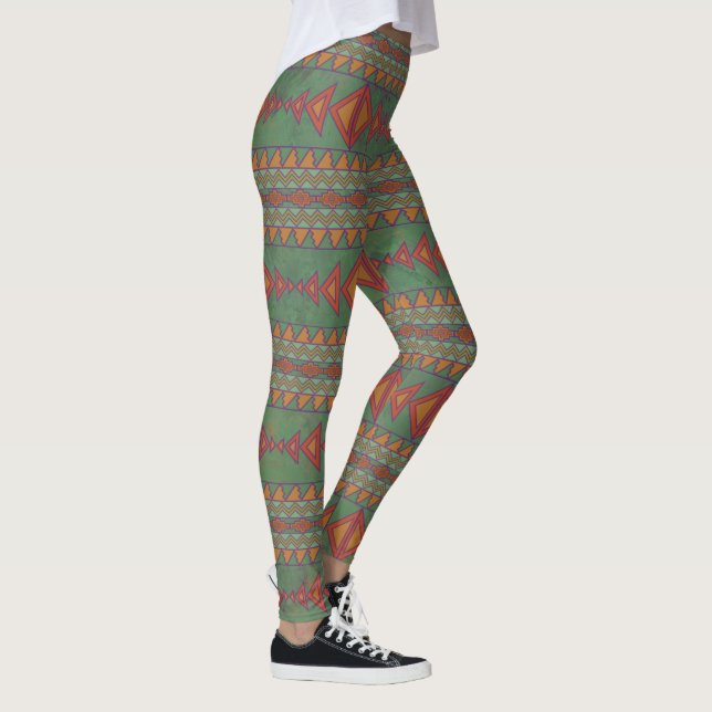 Legging Perna Design Geométrica Verde do Sagebrush Sudoest (Direita)